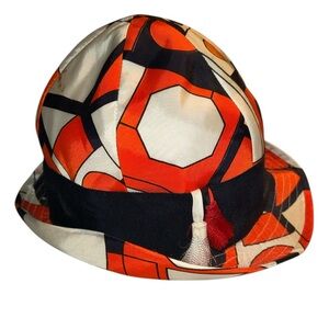 Vintage 1960s Marshall Fields Cloche Bucket Geometric Print Hat MCM MOD GO GO